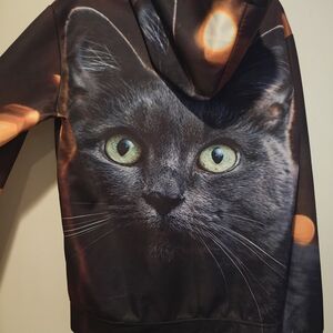 Cat Print Hoodie - Black and Orange